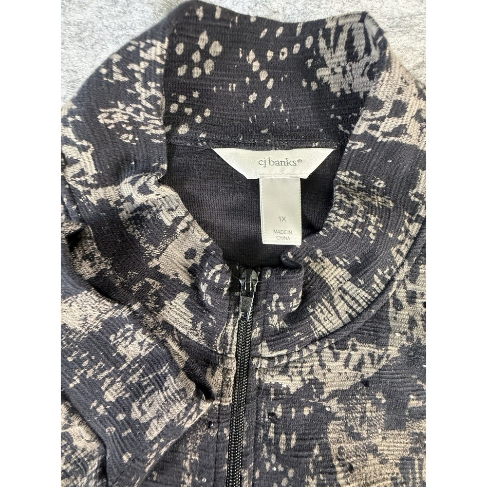 CJ Banks Black & Gray PrintLt Wt Cotton LS Zip Front Jacket Size 1X Sparkle - Picture 3 of 15